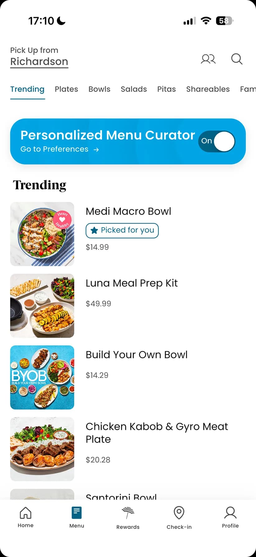 Menu Navigation screen preview