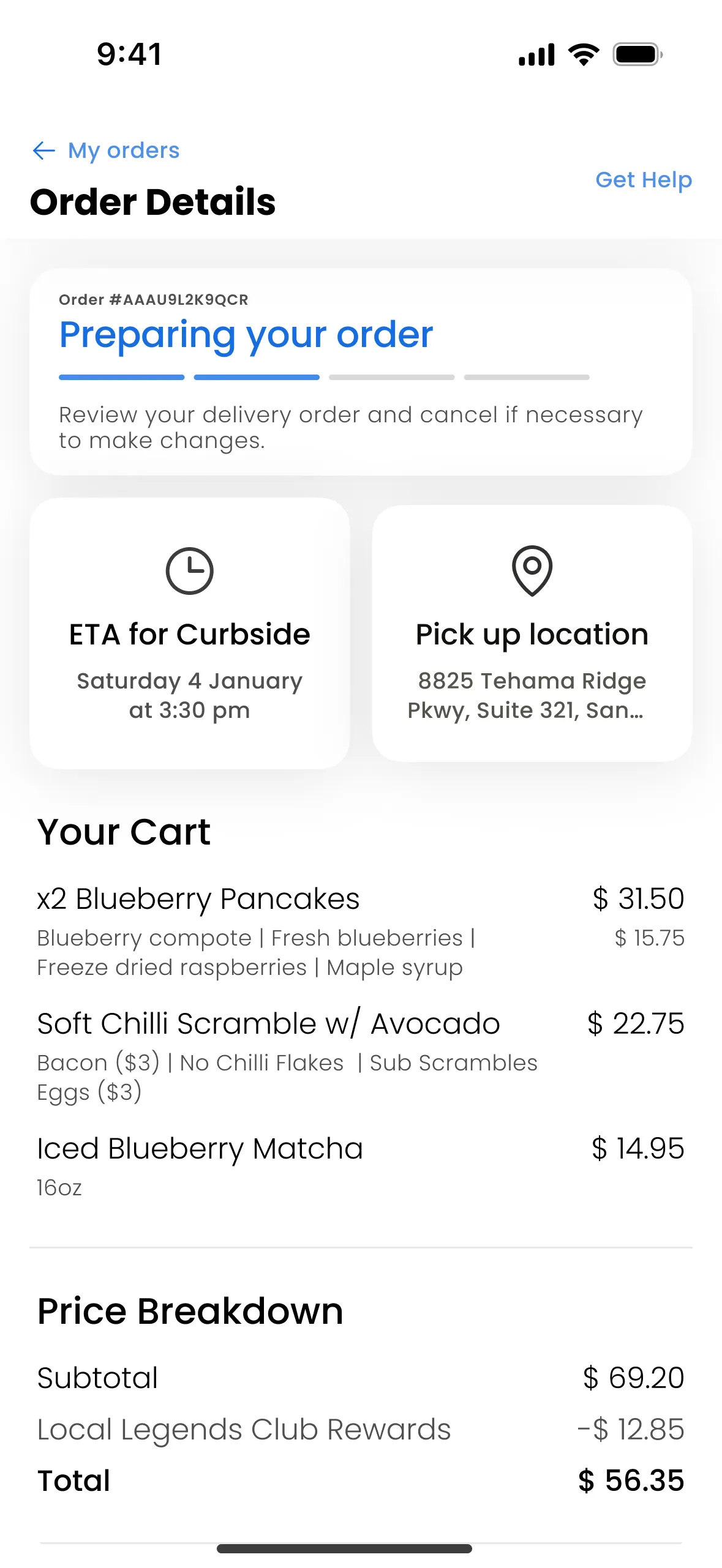 Post Order screen preview
